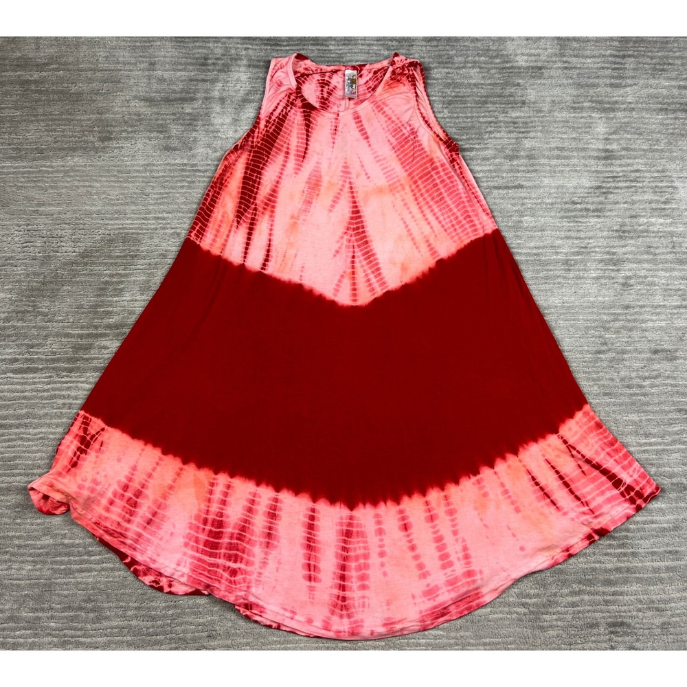 India Boutique Dress Womens OS Red Pink Tie Dye Sleeveless High Low Swing Boho